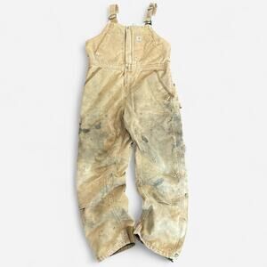 VTG Carhartt Tan Black Quilted Lined Double Knee Bib Overalls Size L 102743-211